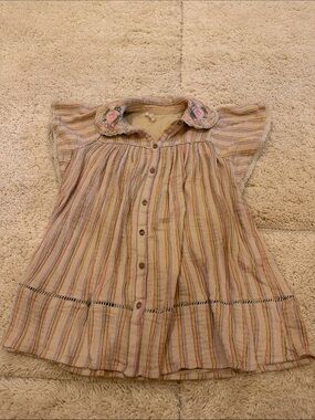 Louise Misha Girls' Cream Multicolor Striped Button-Front Dress